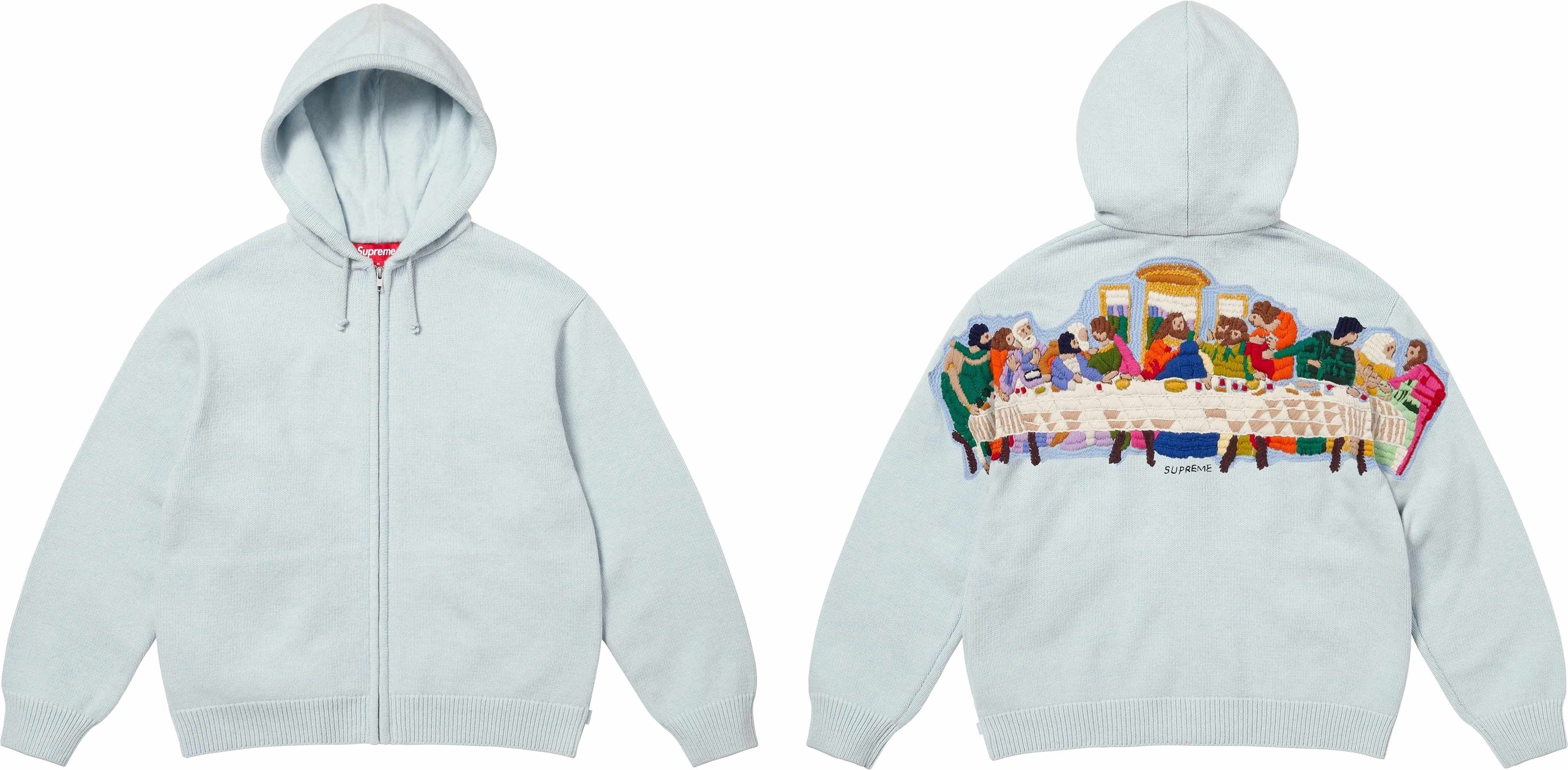Last Supper Embroidered Zip Up Hooded Sweater